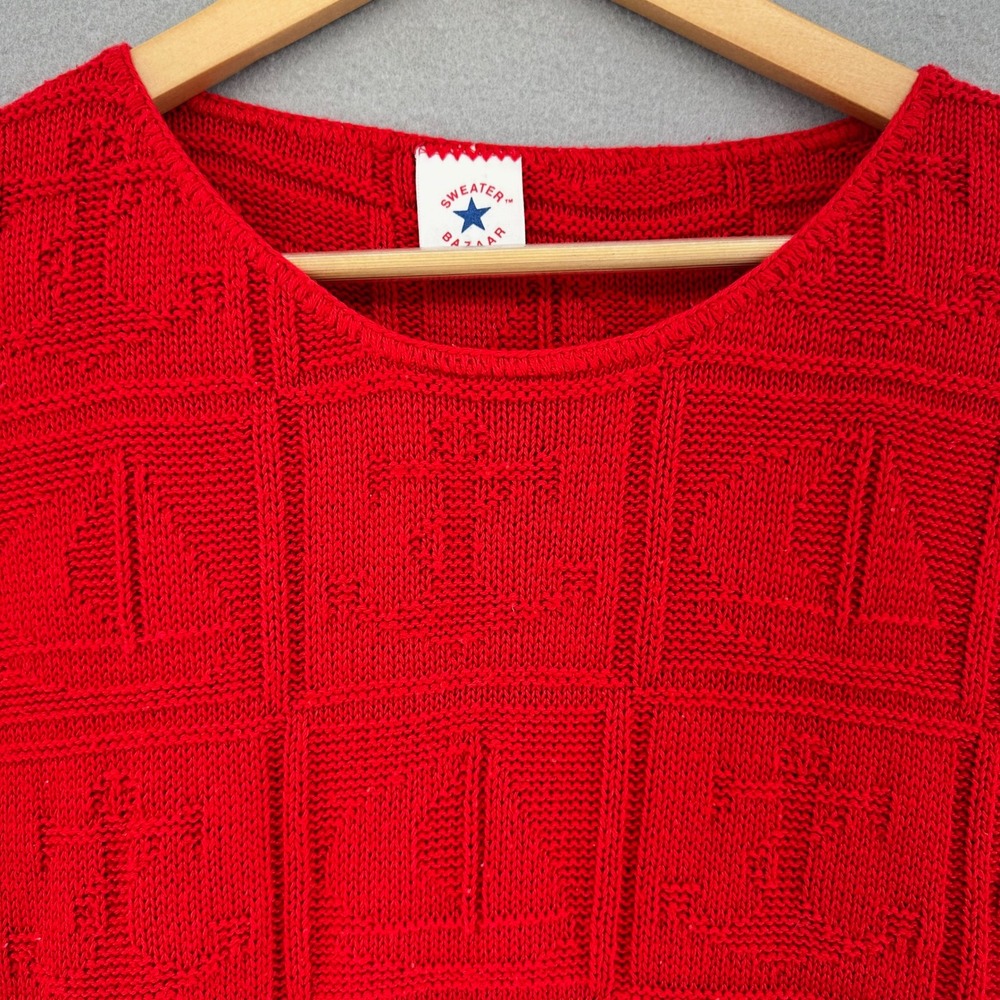 VTG Red Sleeveless‎ Knit Top Sweater Bazaar Textured Anchors Sailboats SZ M 90s